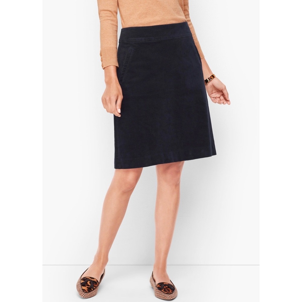 Talbots Navy Blue Corduroy A-Line Skirt Petite 6P Side Zip
